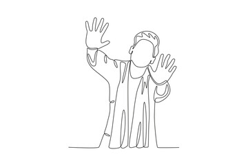 A man dances at the Holi festival by pointing his hands forward. Holi one-line drawing