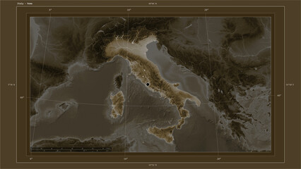 Fototapeta na wymiar Italy composition. Sepia elevation map