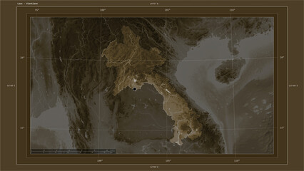 Fototapeta na wymiar Laos composition. Sepia elevation map
