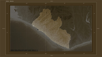 Liberia composition. Sepia elevation map