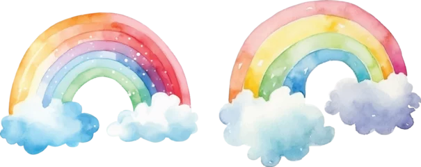 Tuinposter Cute Watercolor rainbow and cloud © Finkha