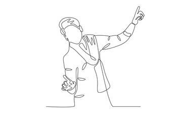 A man is taking part in a singing competition at the Holi festival. Holi one-line drawing