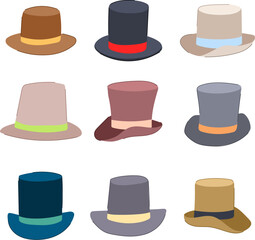 cylinder hat set cartoon. magician black, man show, costume rich cylinder hat sign. isolated symbol vector illustration