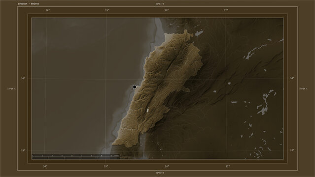 Lebanon composition. Sepia elevation map