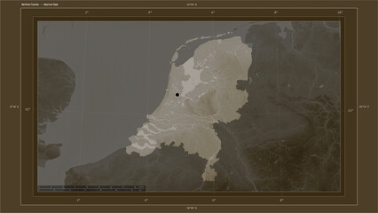 Netherlands composition. Sepia elevation map