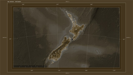 New Zealand composition. Sepia elevation map