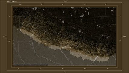 Nepal composition. Sepia elevation map