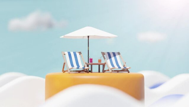 Summer image of sunbed and beach umbrella.