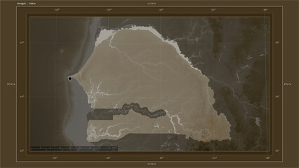 Senegal composition. Sepia elevation map © zelwanka