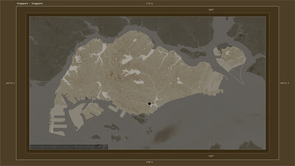 Singapore composition. Sepia elevation map