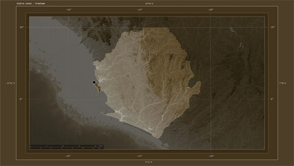 Sierra Leone composition. Sepia elevation map