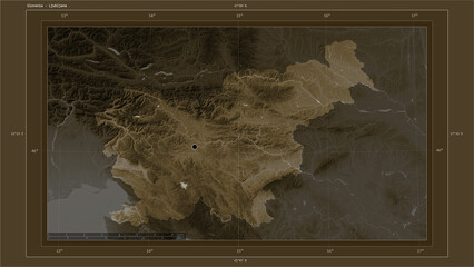 Fototapeta na wymiar Slovenia composition. Sepia elevation map