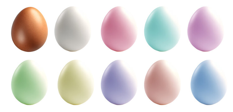 Set collection of Colourful pastel plain blank egg eggs easter on transparent background cutout, PNG file. Many different colours. Mockup template for artwork design