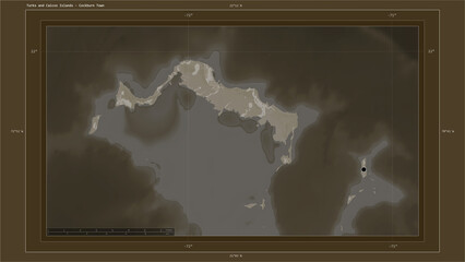 Turks and Caicos Islands composition. Sepia elevation map