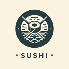 Obraz premium Sushi Japanese food logo design. Elegant Classic Sushi Cuisine Emblem for Restaurant Branding