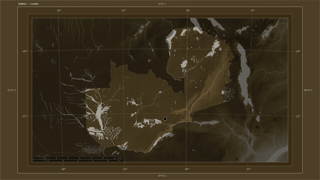 Zambia composition. Sepia elevation map