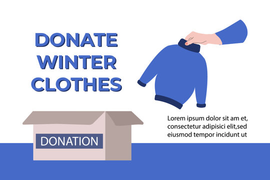 Winter warm clothing donation.Charity, social care and help concept.Flat vector illustration