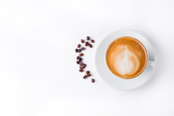 Coffee and grains of coffee on a white background. cappuccino coffee