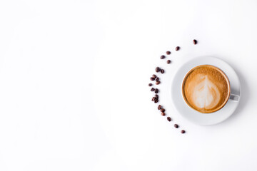 Coffee and grains of coffee on a white background. cappuccino coffee