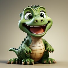 Fototapeta premium 3d illustration of cartoon character crocodile for children. Cute fairy crocodile print for clothing, stationery, books, merchandise. 3D banner of toy crocodile, dinosaur, dragon, background.