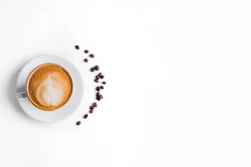 Foto op Plexiglas anti-reflex Coffee and grains of coffee on a white background. cappuccino coffee © vigenmnoyan