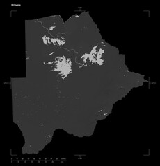 Botswana shape isolated on black. Grayscale elevation map © zelwanka