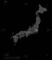 Japan shape isolated on black. Grayscale elevation map © zelwanka