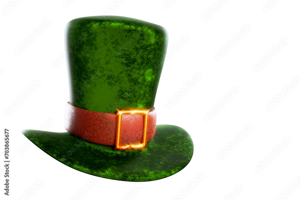Poster patrick's day. leprechaun hat on isolated transparent background. 3d rendering