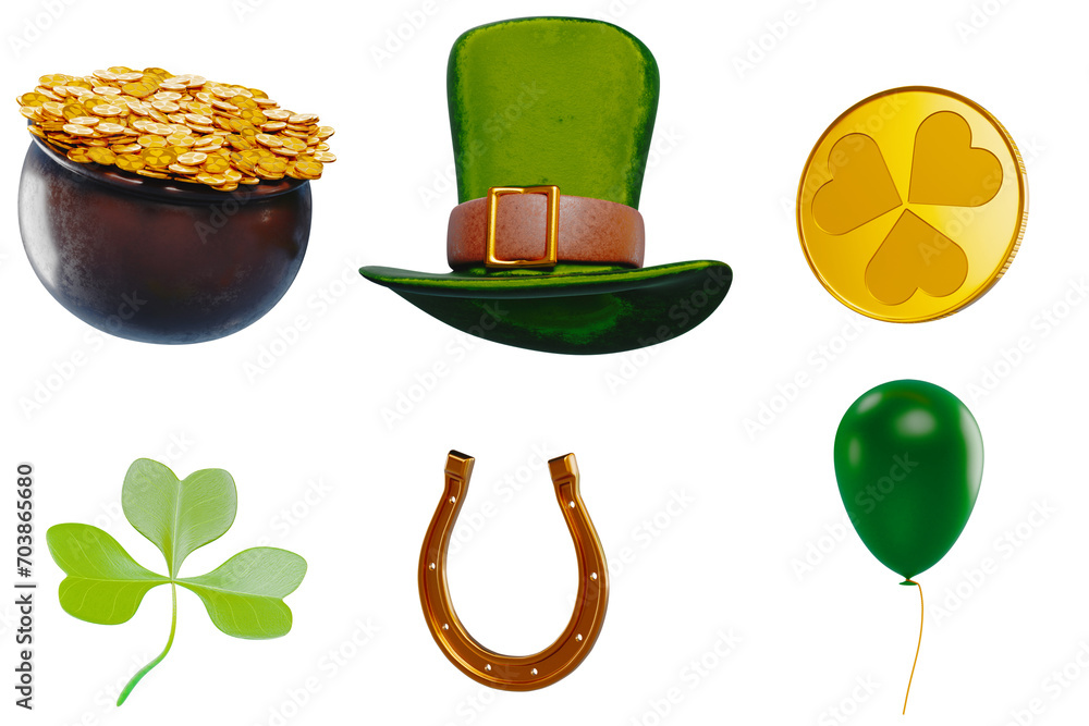 Poster set of st. patrick's day icons. 3d rendering