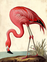 Print Sea Bird Lover Gift Flamingo Vintage Poster Nature Retro Botanical Wall Art Antique Printable Home Decor
