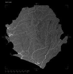 Sierra Leone shape isolated on black. Grayscale elevation map - obrazy, fototapety, plakaty