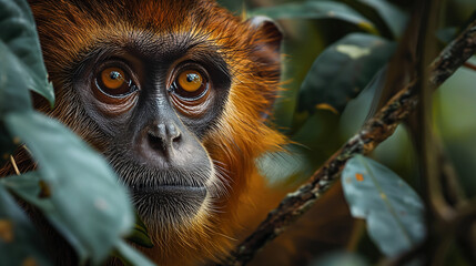 Fototapeta premium Immerse yourself in the untamed beauty of a jungle as a wild monkey roams freely a captivating glimpse into the heart of its natural home. Ai generated