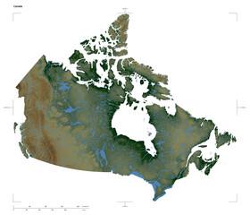 Canada shape isolated on white. Physical elevation map