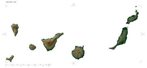 Canary Islands - Spain shape isolated on white. Physical elevation map © zelwanka