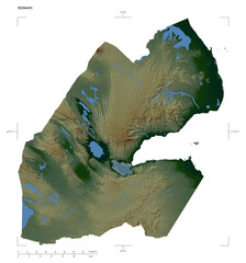 Djibouti shape isolated on white. Physical elevation map © zelwanka