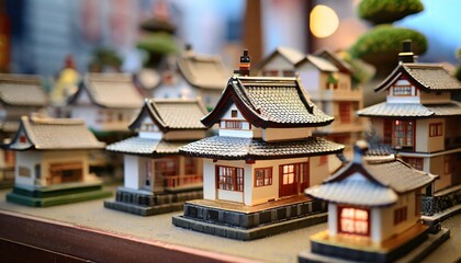 Obraz premium Homes, mortgages, real estate images, real estate investment. Miniature models of houses and apartments. Pamphlet. Flyer.