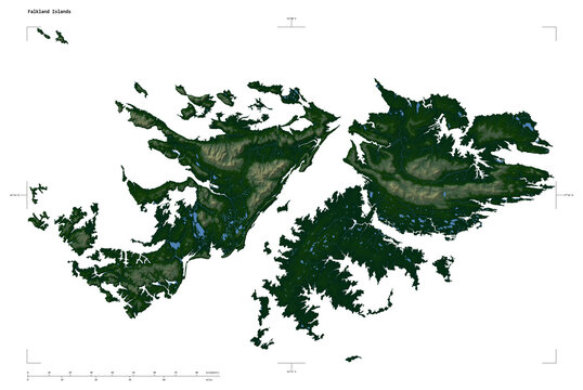 Falkland Islands shape isolated on white. Physical elevation map
