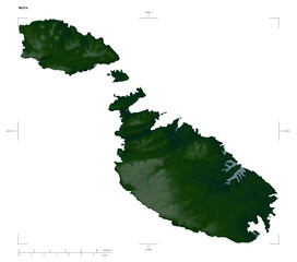 Malta shape isolated on white. Physical elevation map