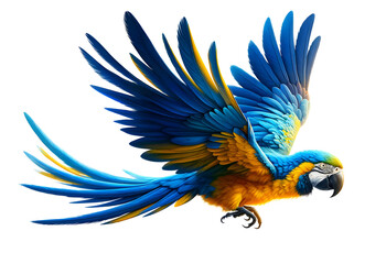 Perroquet Ara bleu déployant ses ailes - PNG transparent - obrazy, fototapety, plakaty
