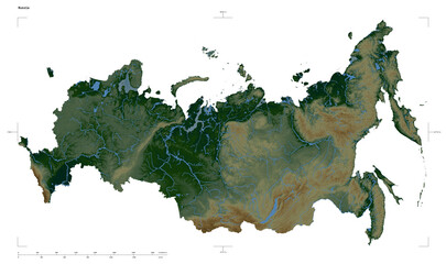 Russia shape isolated on white. Physical elevation map