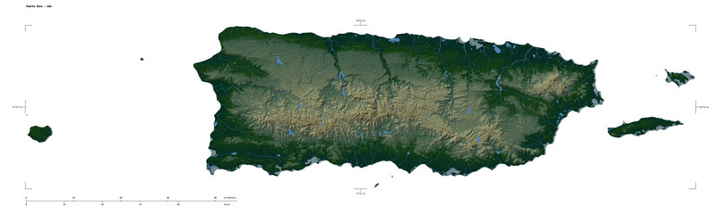 Puerto Rico - USA shape isolated on white. Physical elevation map