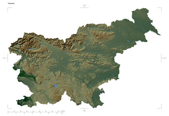 Slovenia shape isolated on white. Physical elevation map