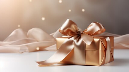 Gold Gift Box with Satin Ribbon
