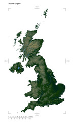 United Kingdom shape isolated on white. Physical elevation map © zelwanka