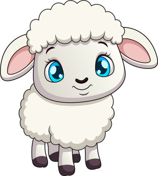 Cartoon illustration of a cute smiling sheep mascot

