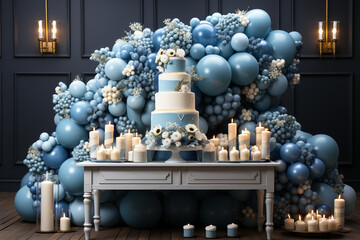 birthday theme decorated design with blue color realistic 