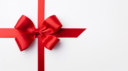 bright red ribbons tied in a bow on white background 