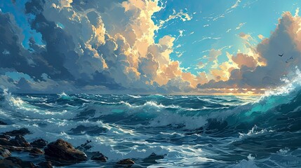 Beautiful Sky Blue Sea, Background Banner HD