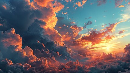 Fototapeta na wymiar Beautiful Vivid Sky Painted By Sun, Background Banner HD