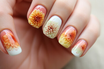 Dahlia flower nail art